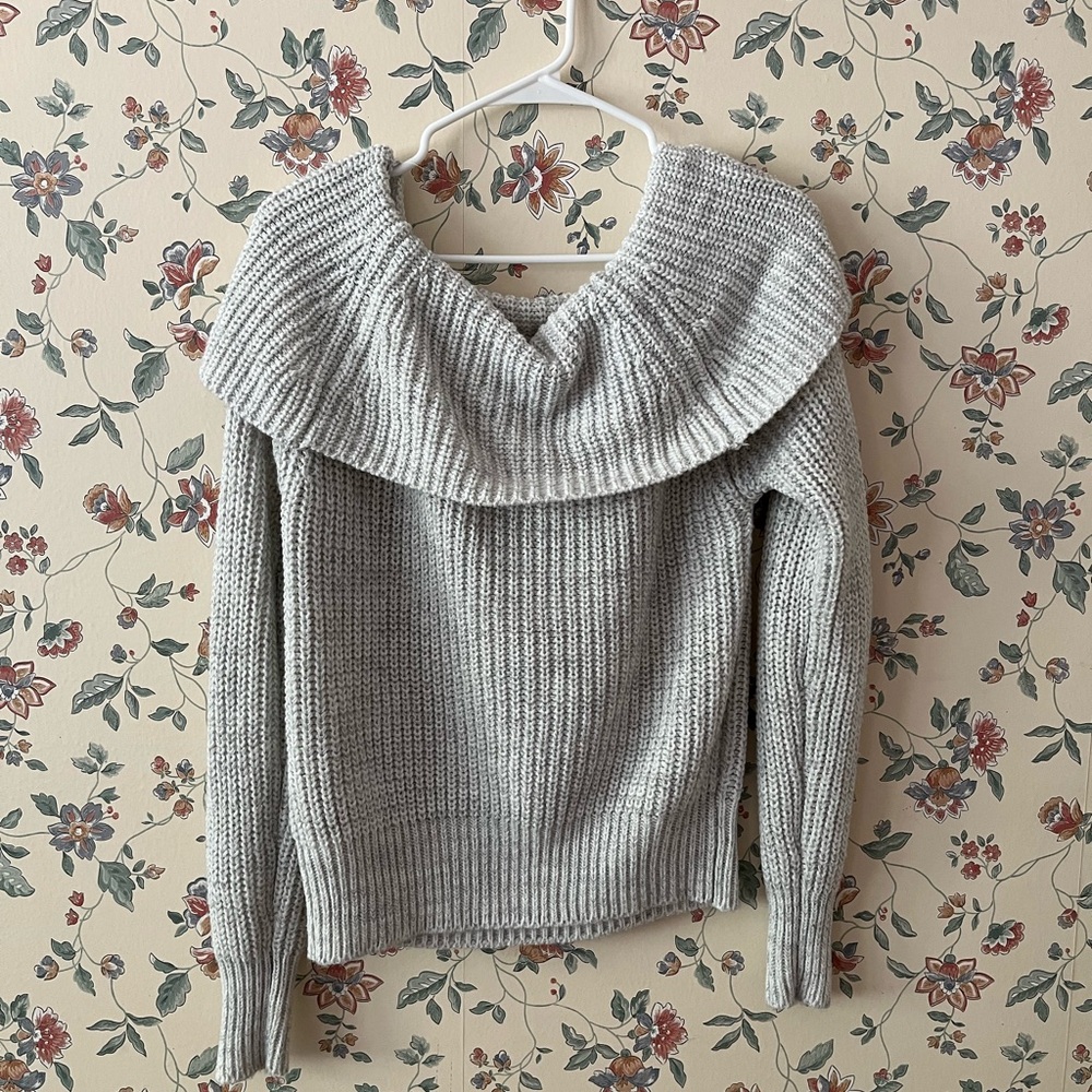 A New Day Cozy Gray Knit Shoulder Sweater